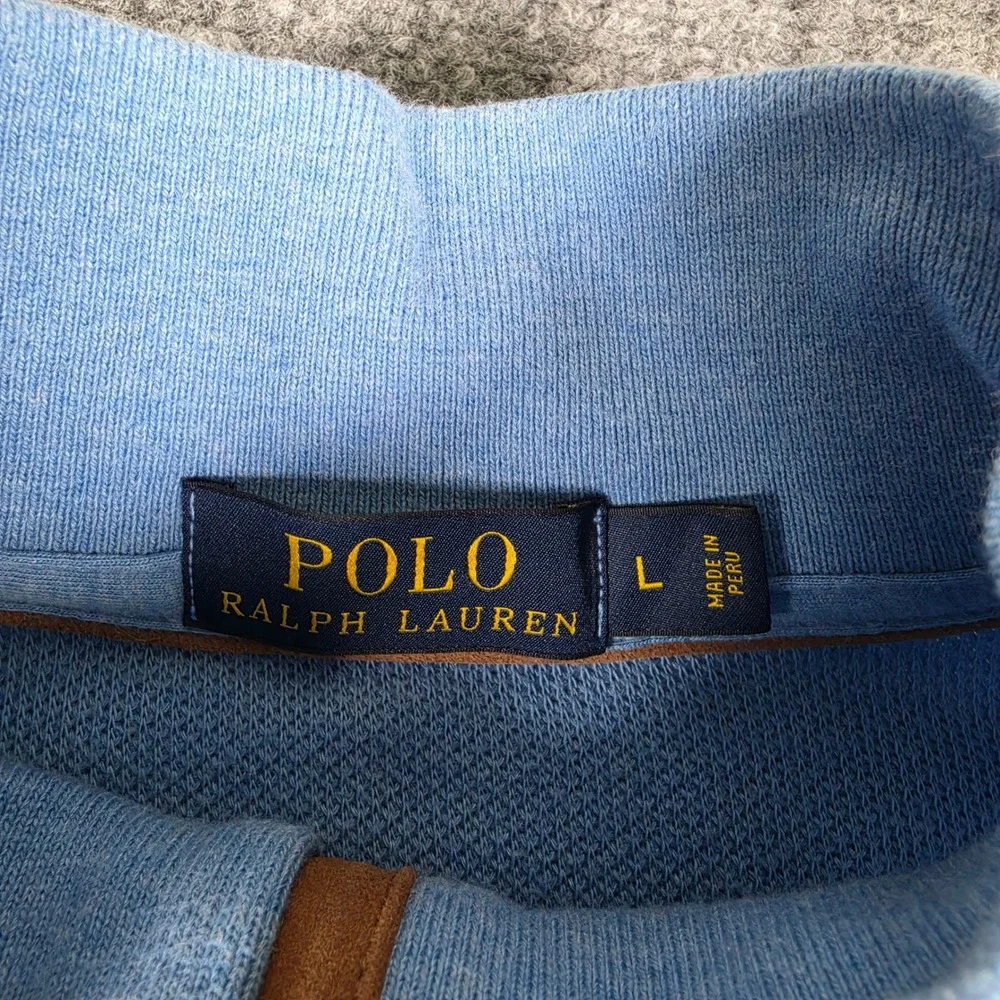 Polo Ralph Lauren Quarter Zip Sweater Mens L Blue Textured Cotton Flesh Pony